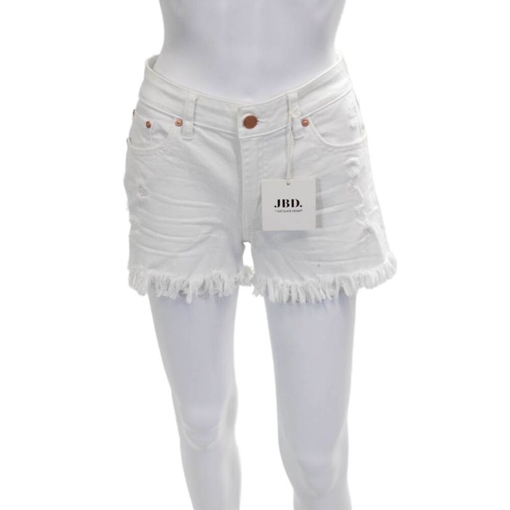 JBD Womens White Cut-Off Cotton Button Shorts Size S
